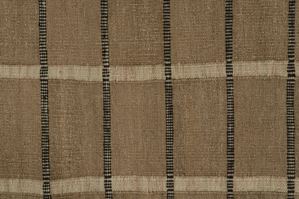 Beige-Brown Striped Hemp Scandinavian Kilim Runner Rug