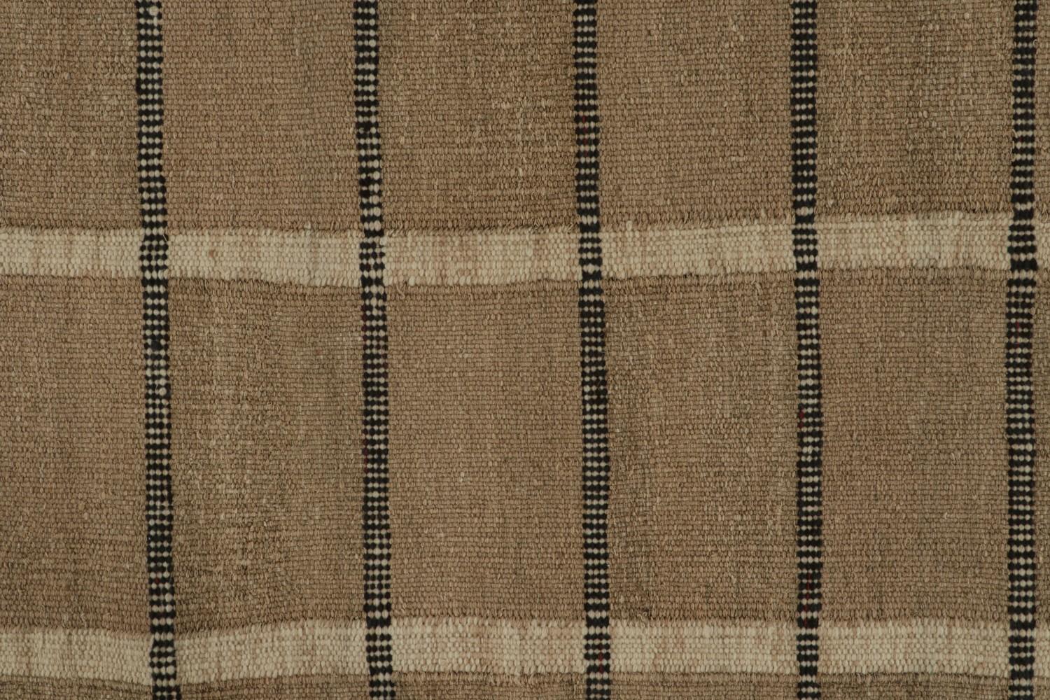 Beige-Brown Striped Hemp Scandinavian Kilim Runner Rug
