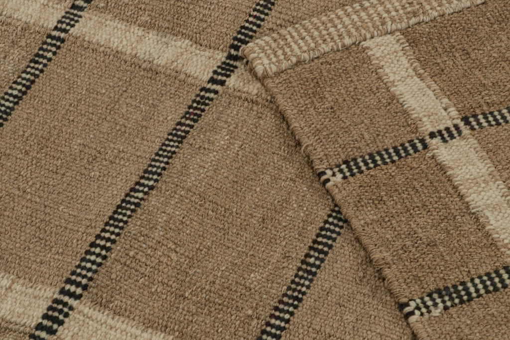 Beige-Brown Striped Hemp Scandinavian Kilim Runner Rug