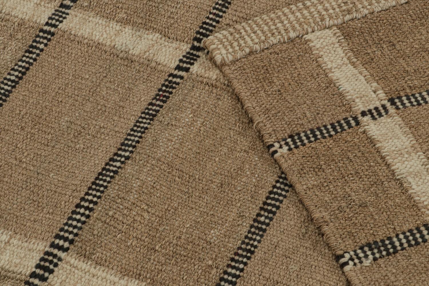 Beige-Brown Striped Hemp Scandinavian Kilim Runner Rug