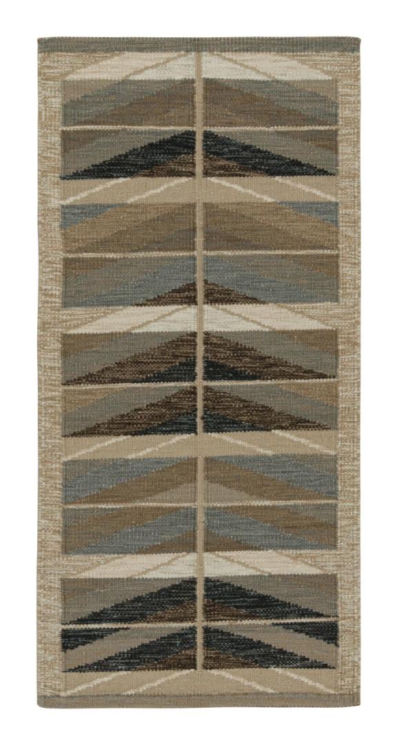 Beige-Brown Scandinavian Kilim Runner Rug