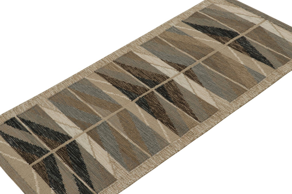 Beige-Brown Scandinavian Kilim Runner Rug