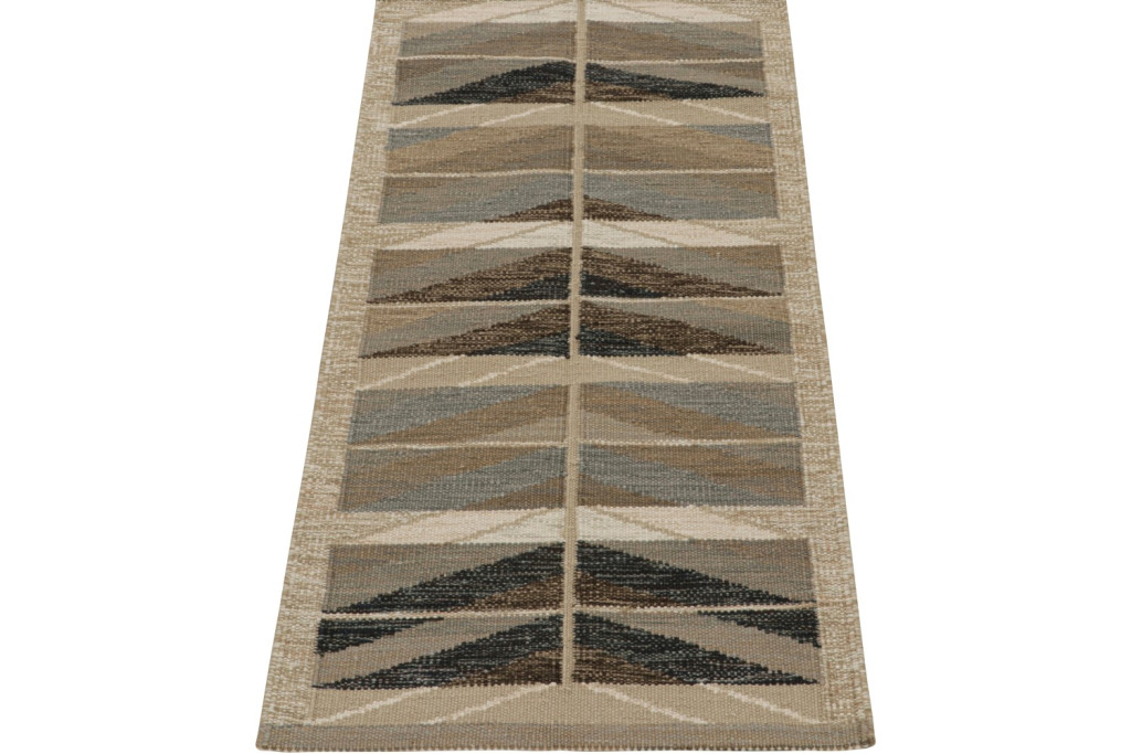 Beige-Brown Scandinavian Kilim Runner Rug