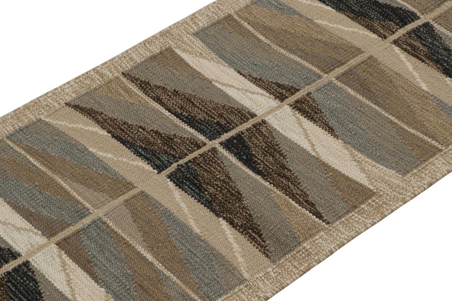Beige-Brown Scandinavian Kilim Runner Rug