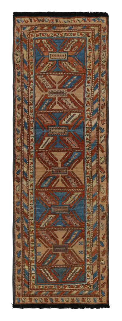 Tribal Runner Rug in Beige, Blue and Red