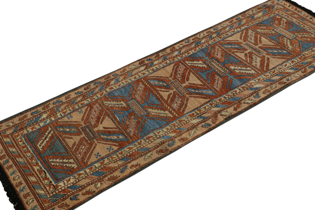 Tribal Runner Rug in Beige, Blue and Red