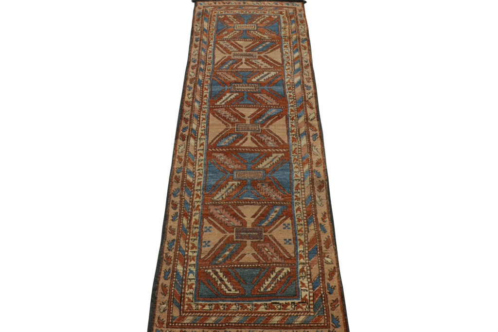 Tribal Runner Rug in Beige, Blue and Red
