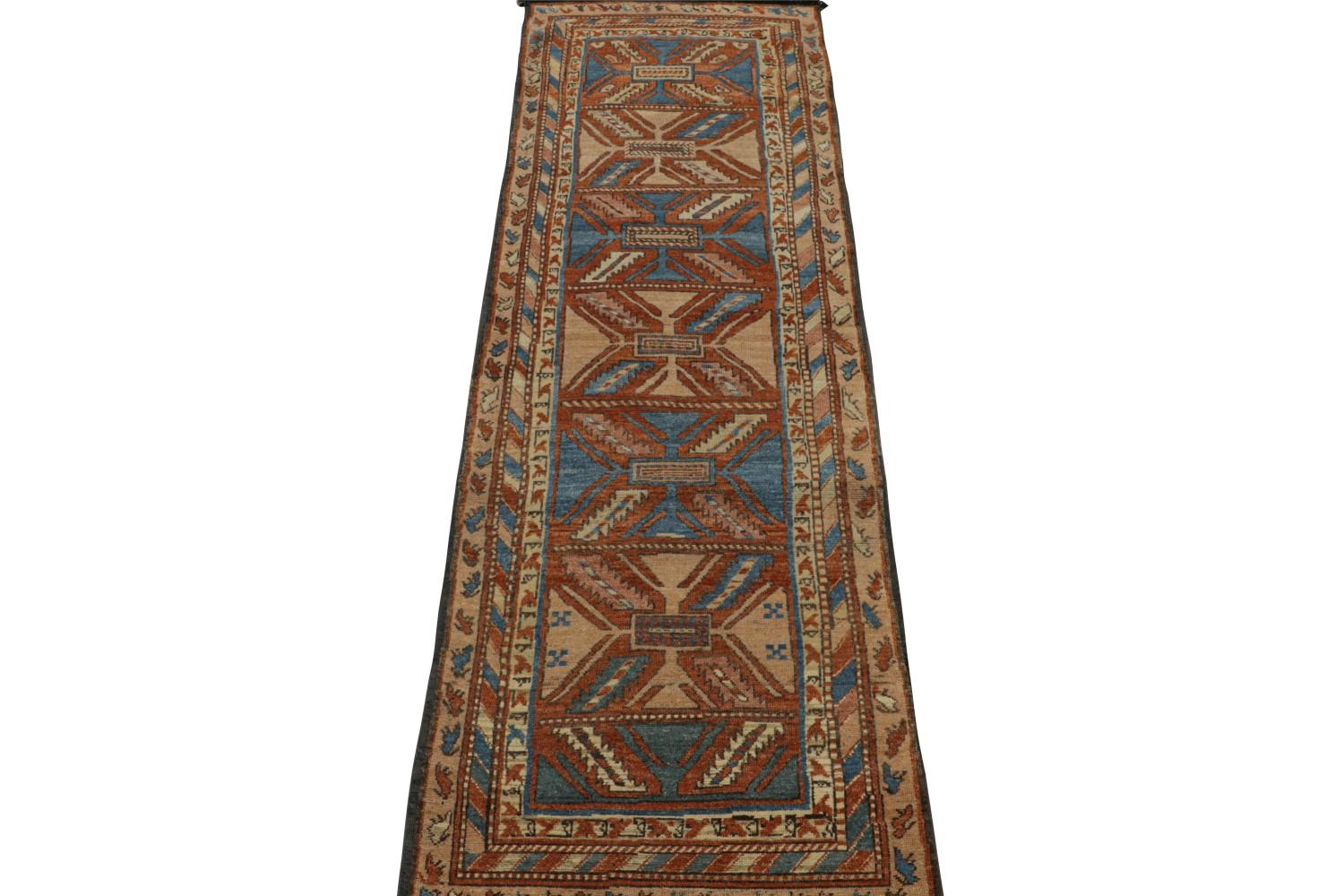 Tribal Runner Rug in Beige, Blue and Red
