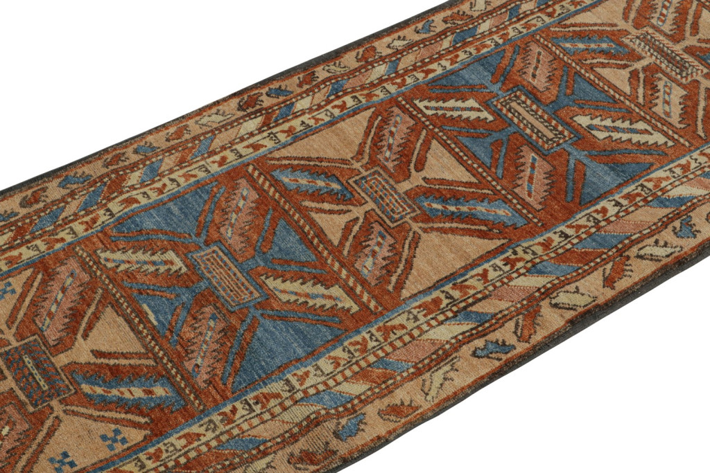 Tribal Runner Rug in Beige, Blue and Red