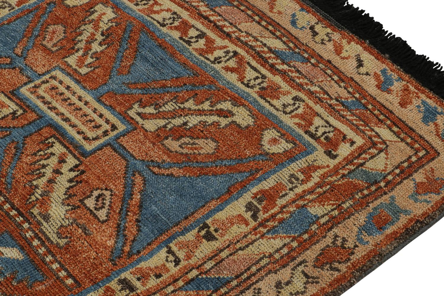 Tribal Runner Rug in Beige, Blue and Red