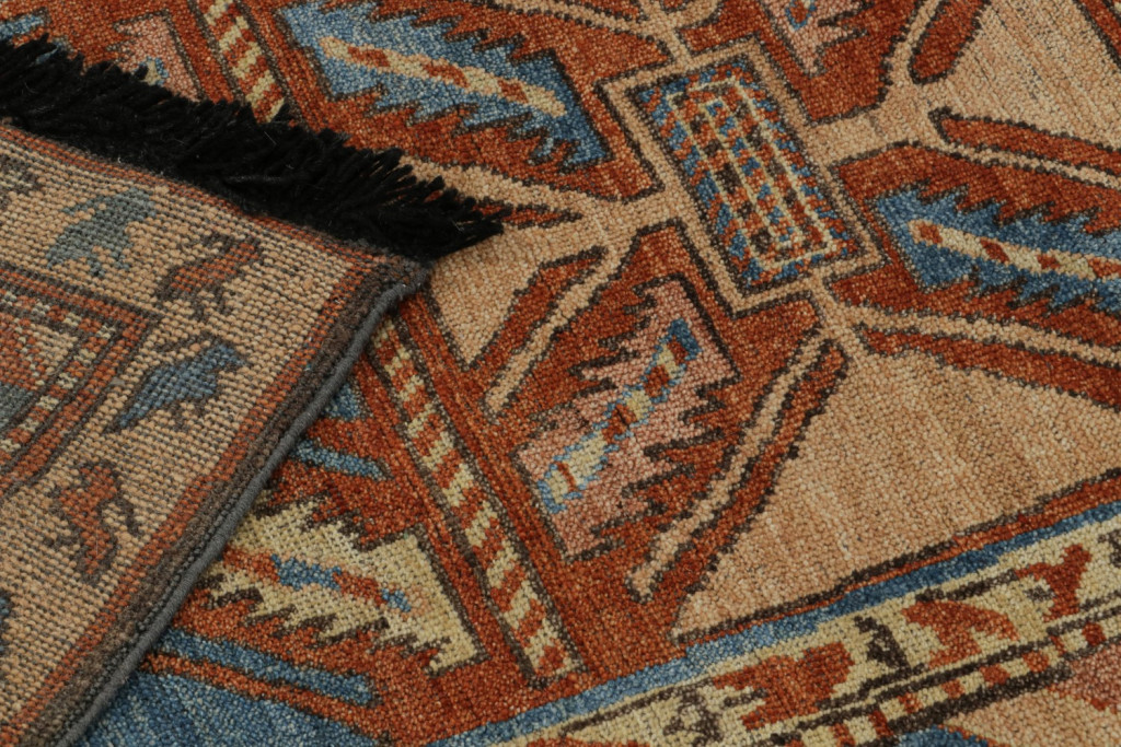 Tribal Runner Rug in Beige, Blue and Red