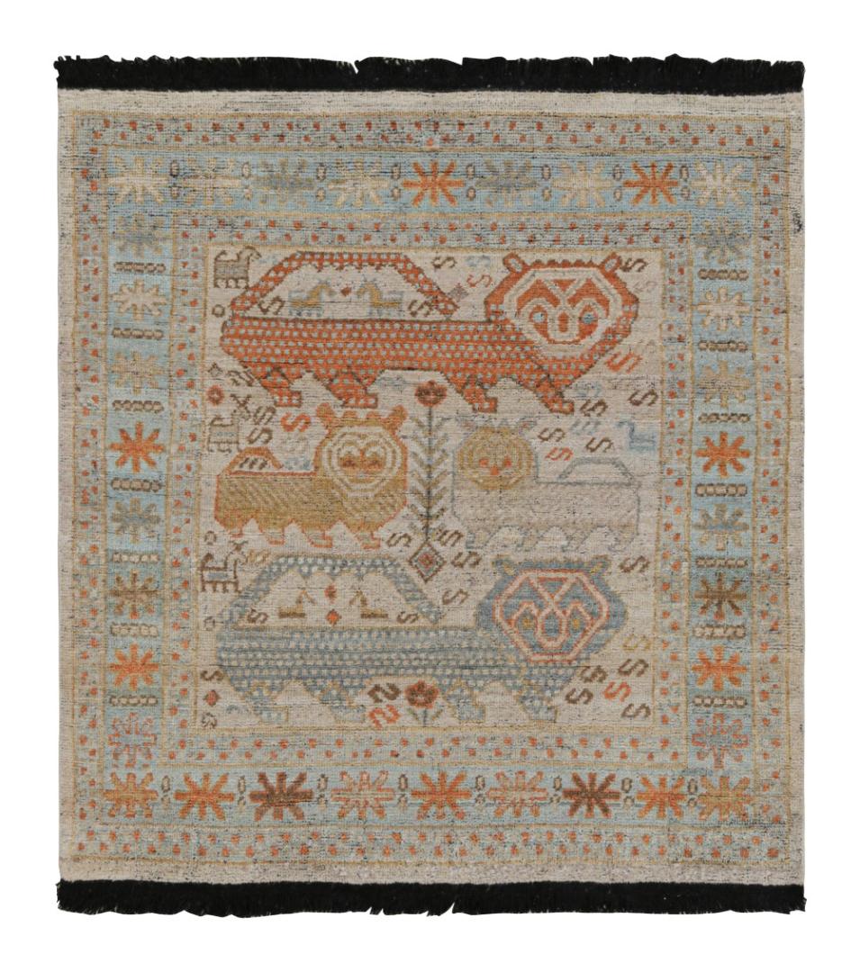 Custom Tribal Rug with Lion Patterns