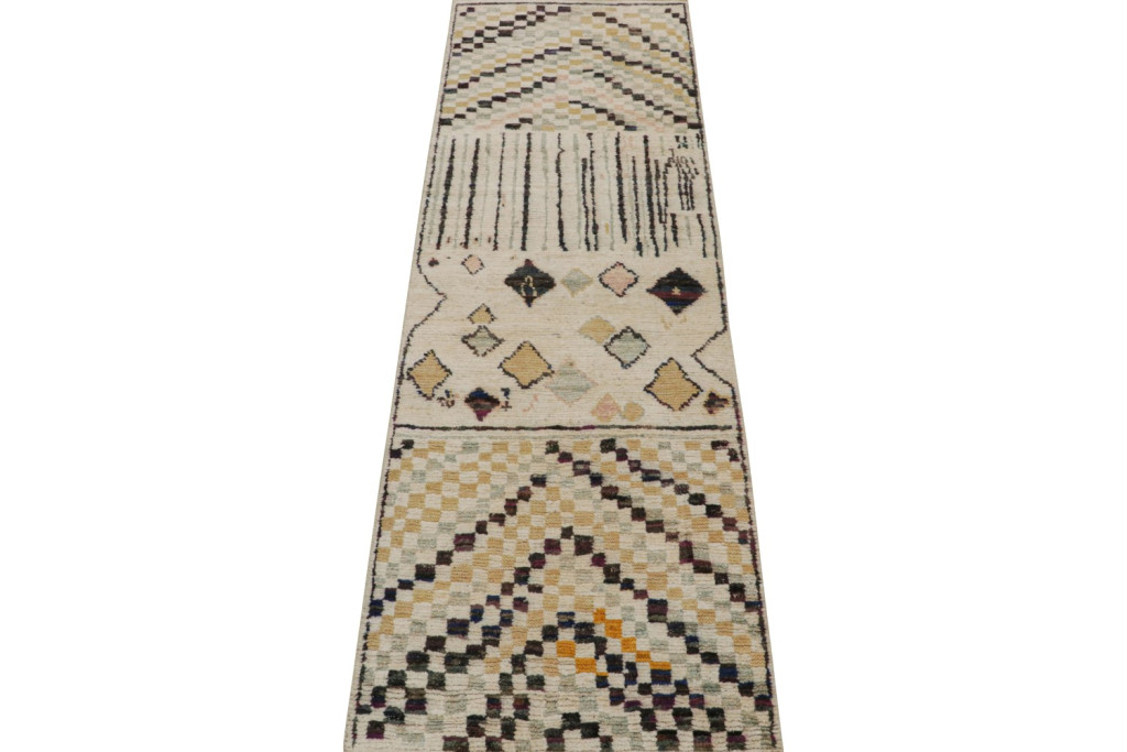 Beige Moroccan Runner with Geometric Patterns