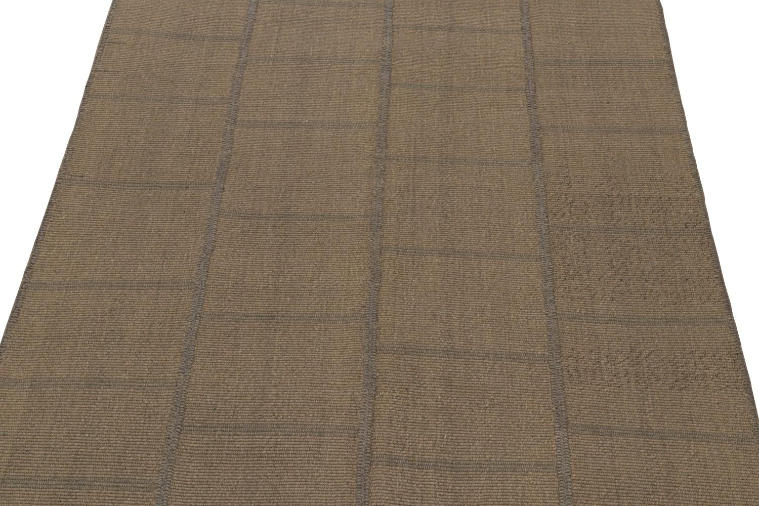 Modern Kilim Rug in Brown and Taupe