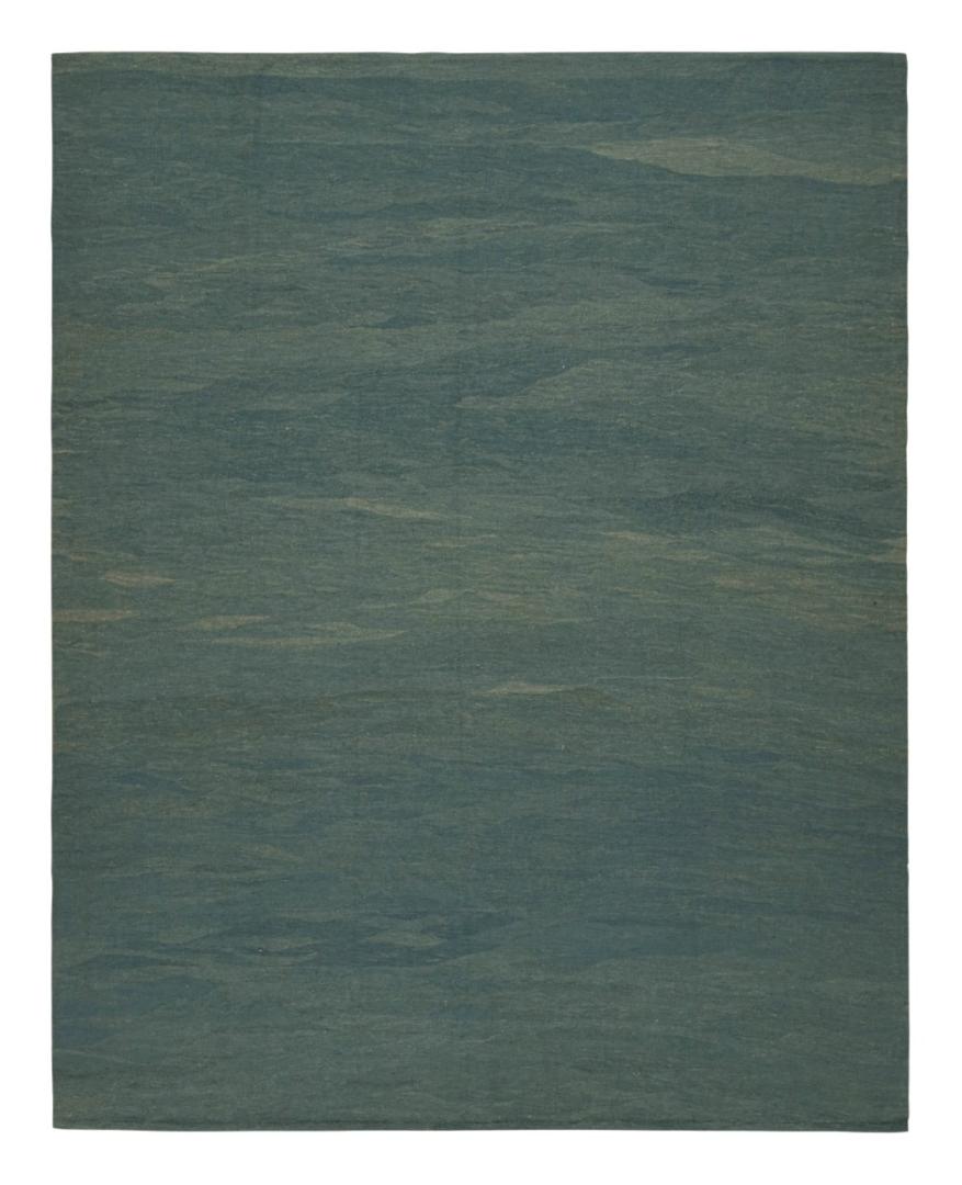 Blue Modern Kilim Rug with Beige Accents