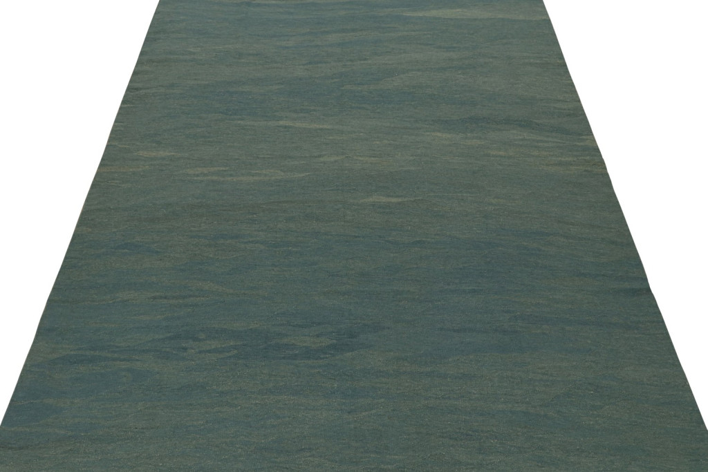 Blue Modern Kilim Rug with Beige Accents