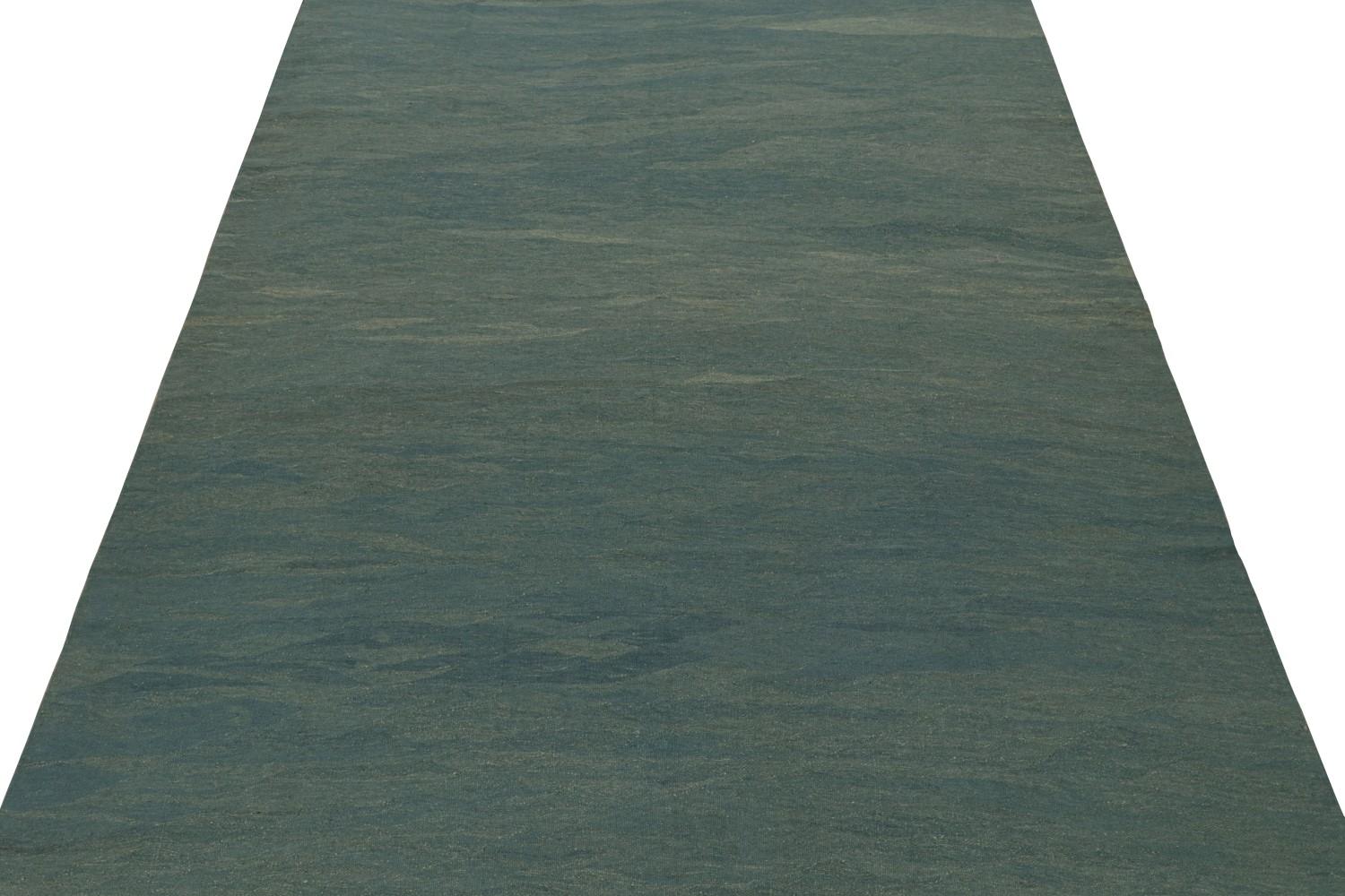 Blue Modern Kilim Rug with Beige Accents