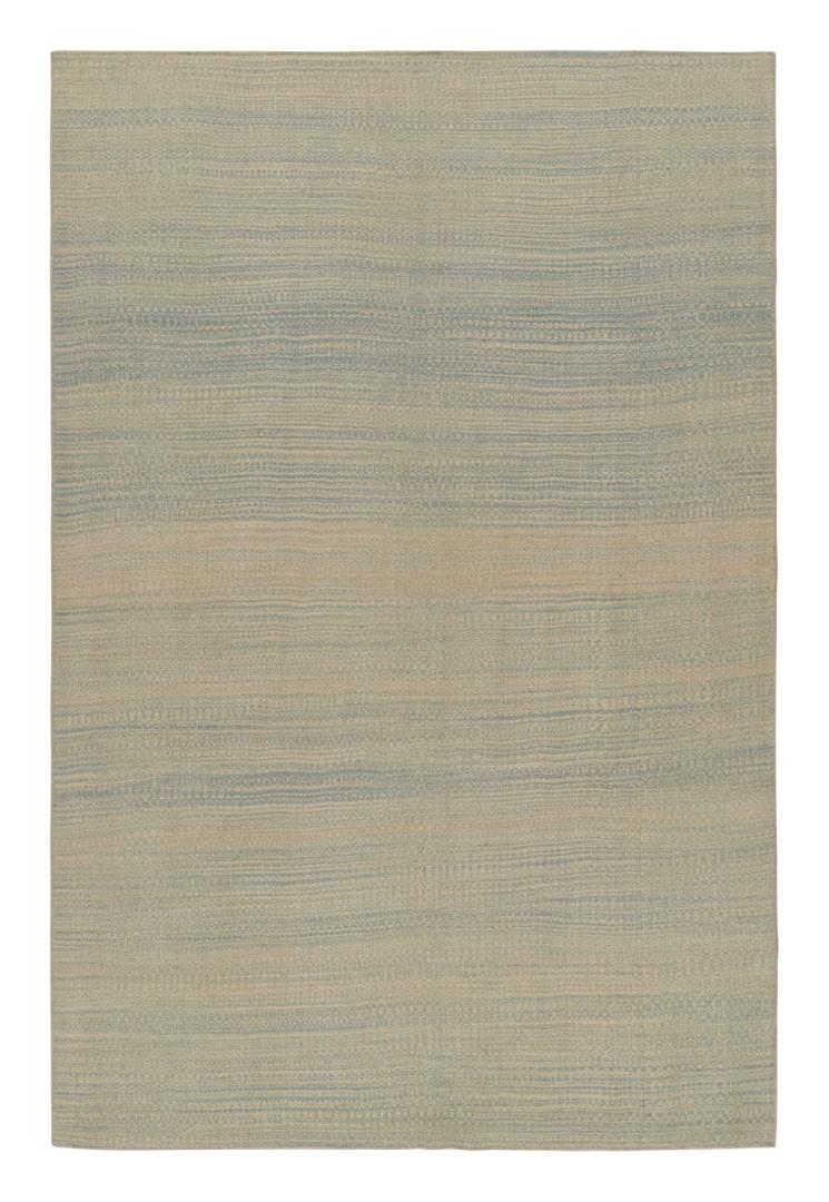 Striped Beige and Blue Modern Kilim Rug