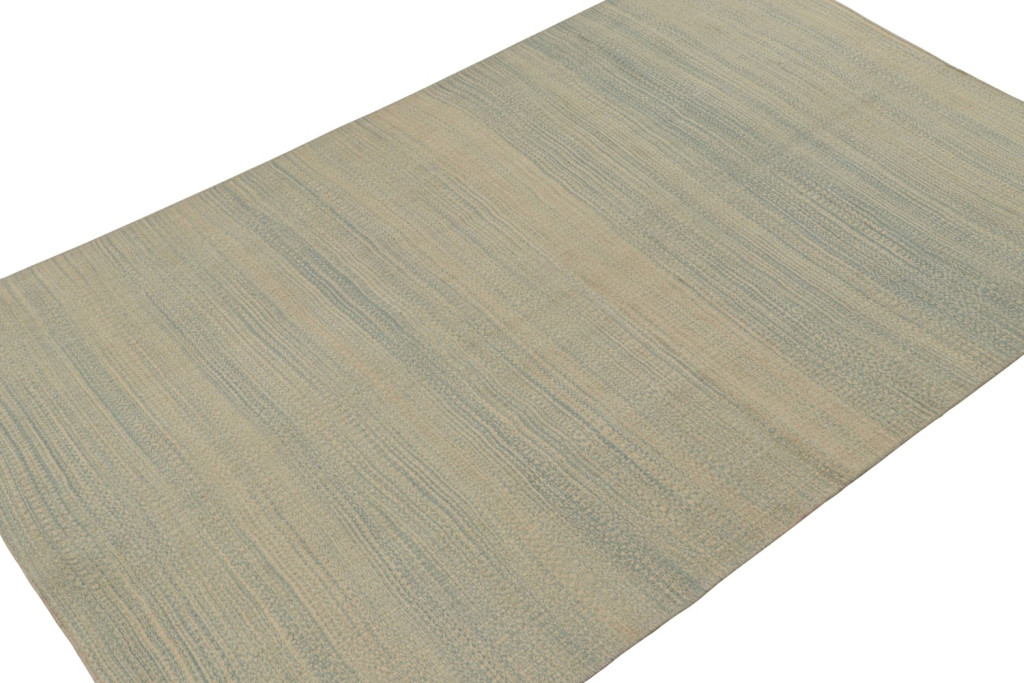 Striped Beige and Blue Modern Kilim Rug