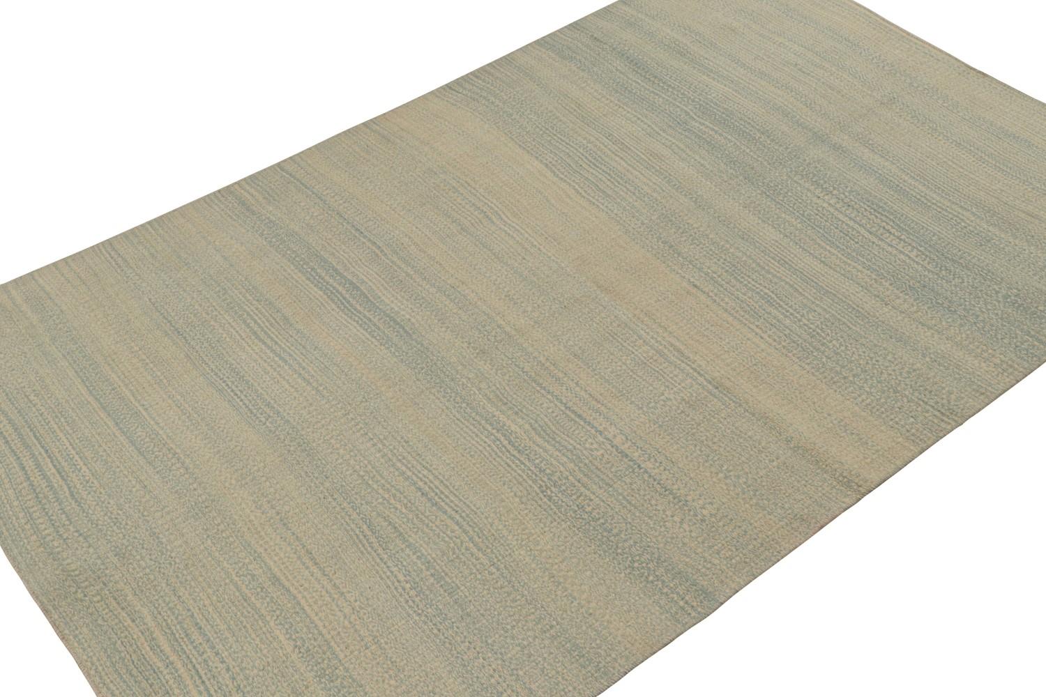 Striped Beige and Blue Modern Kilim Rug