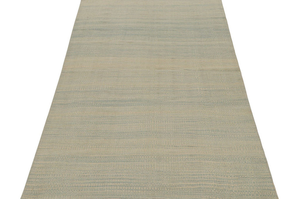 Striped Beige and Blue Modern Kilim Rug