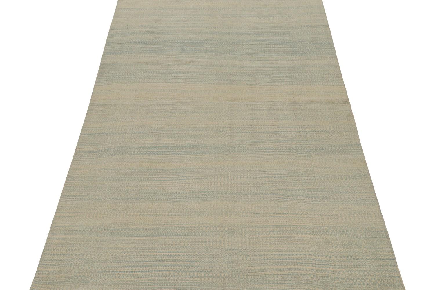 Striped Beige and Blue Modern Kilim Rug