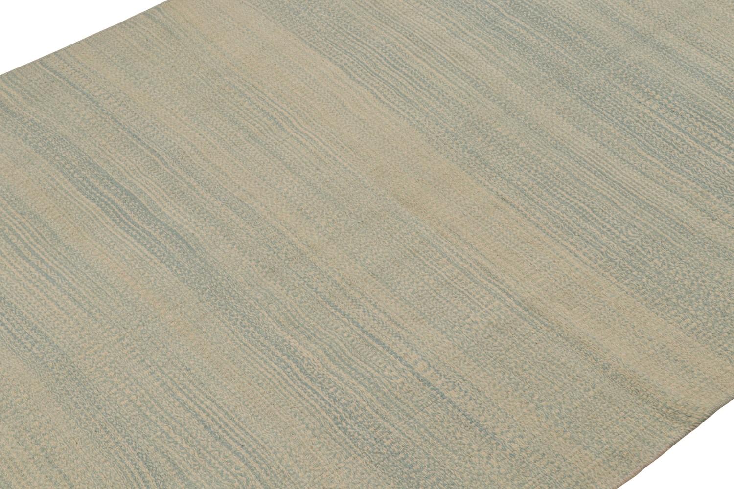 Striped Beige and Blue Modern Kilim Rug