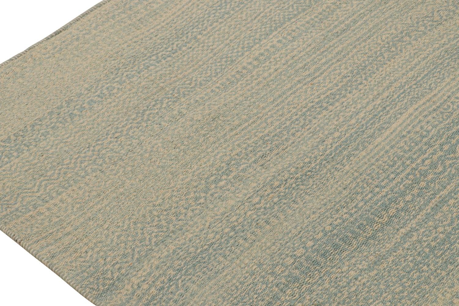 Striped Beige and Blue Modern Kilim Rug