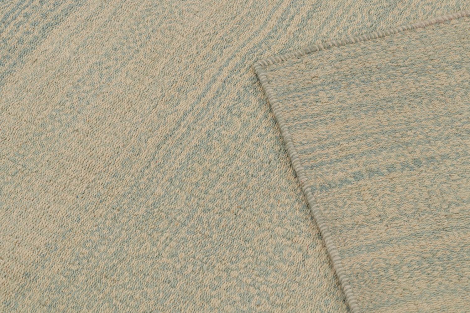 Striped Beige and Blue Modern Kilim Rug