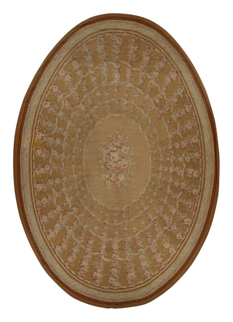 Antique Aubusson Flatweave and Oversized Oval Rug