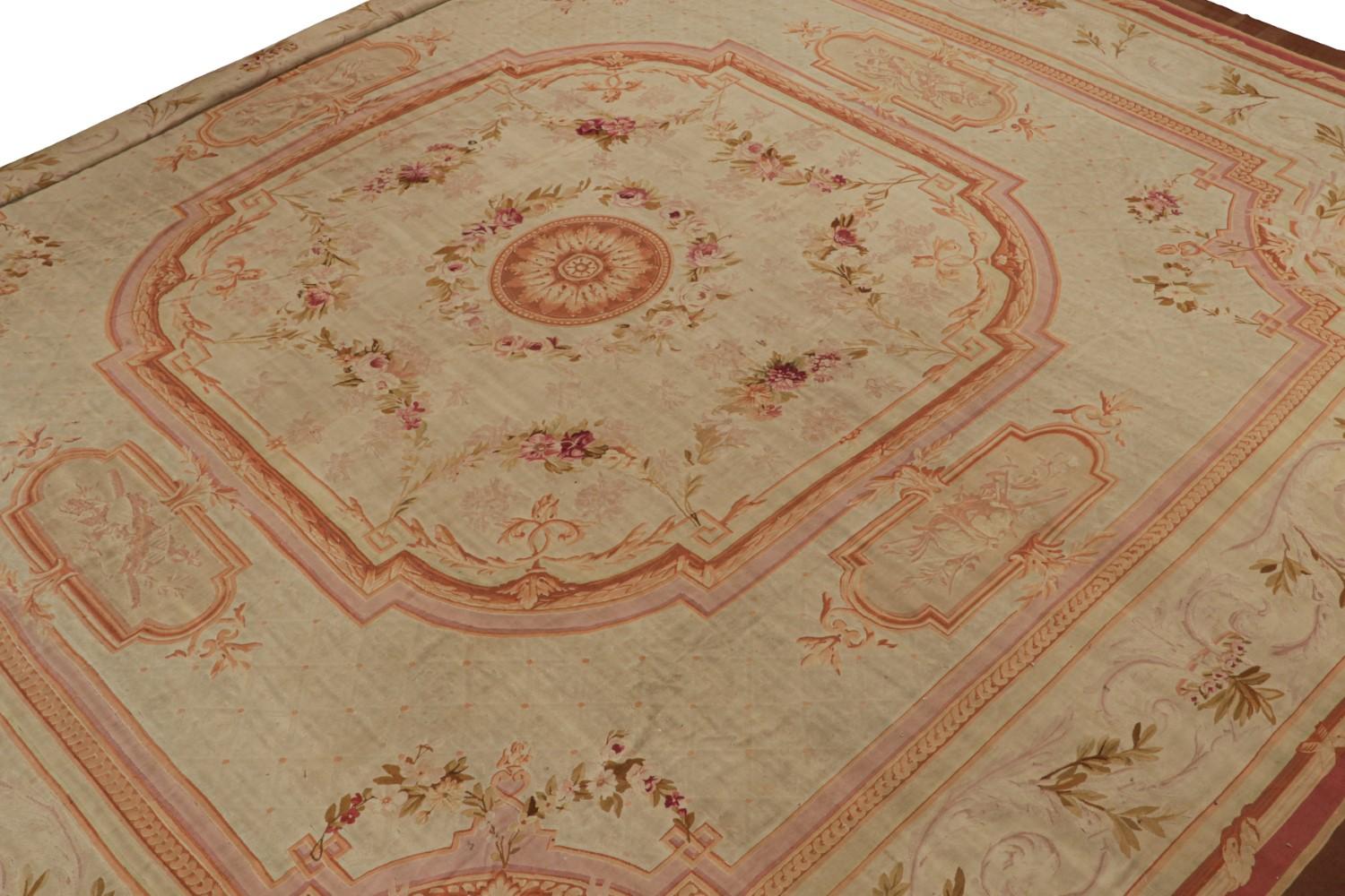 Antique Aubusson Flatweave and Square Rug