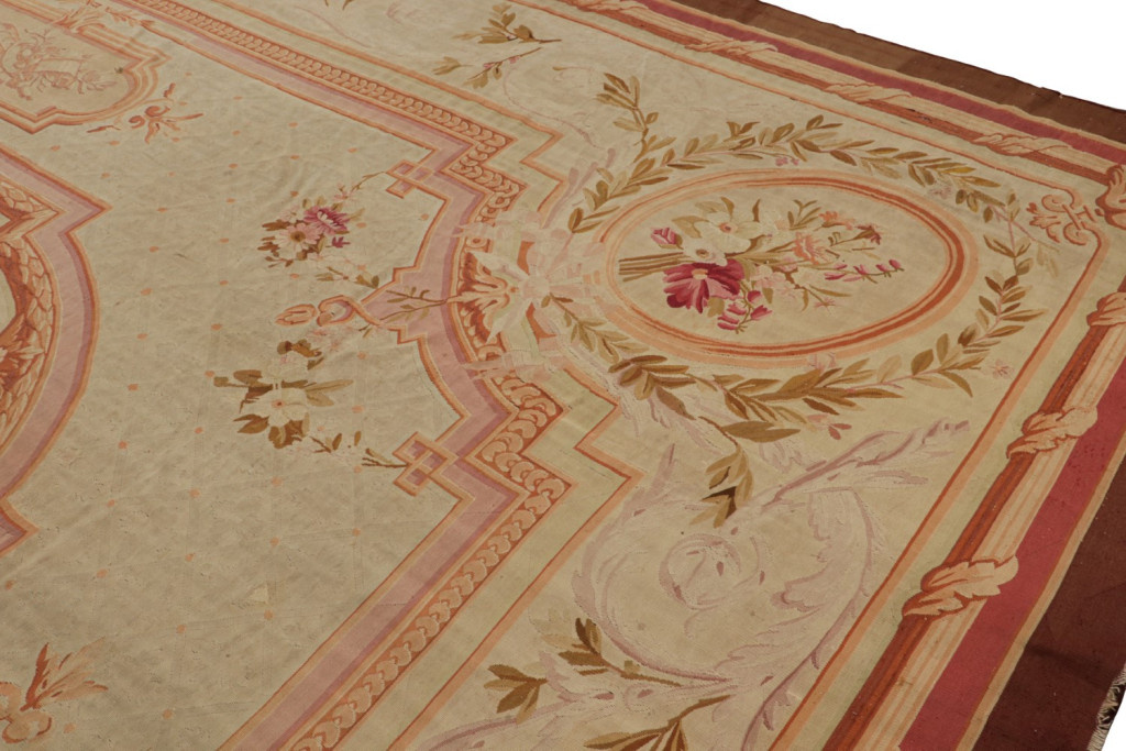 Antique Aubusson Flatweave and Square Rug