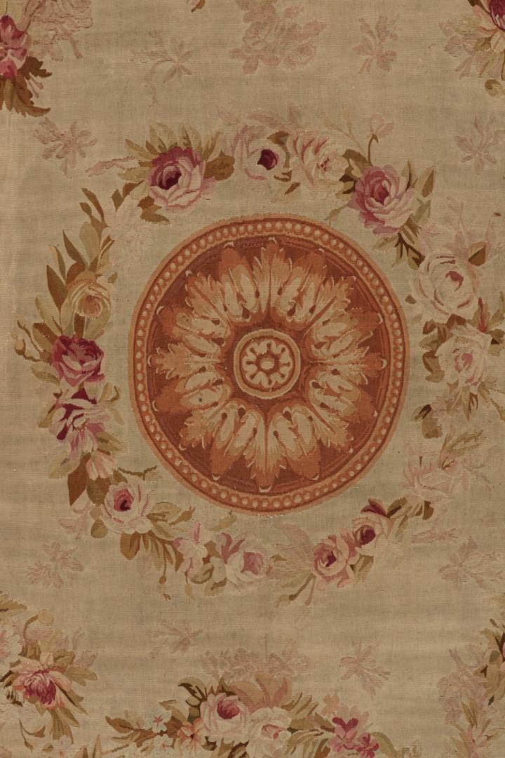 Antique Aubusson Flatweave and Square Rug