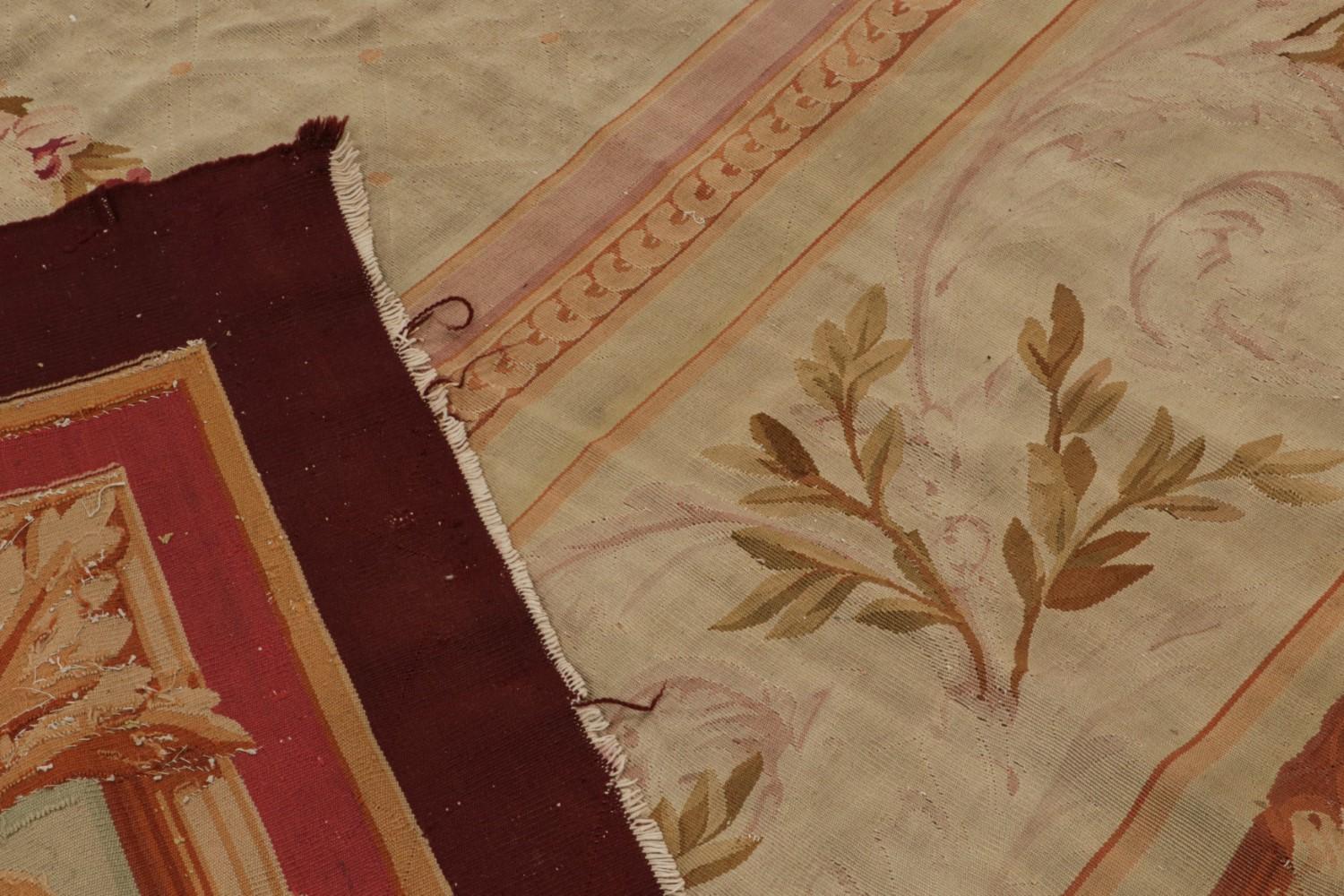 Antique Aubusson Flatweave and Square Rug