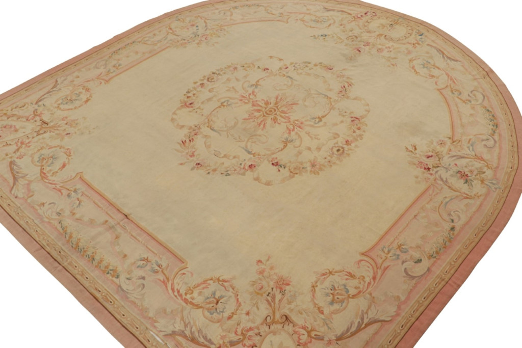 Antique Aubusson Flatweave and Round Rug