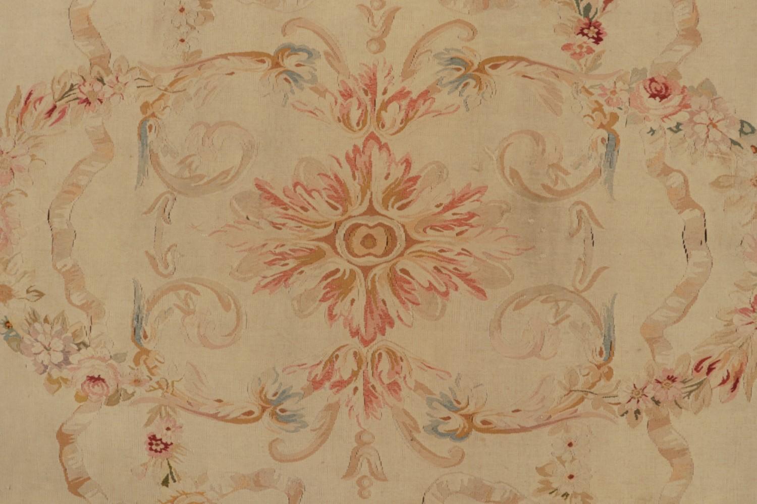 Antique Aubusson Flatweave and Round Rug