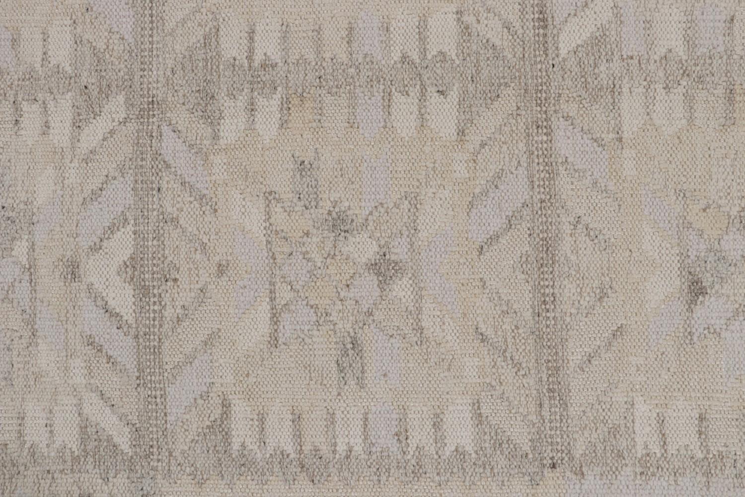 White Geometric Scandinavian Kilim RUg