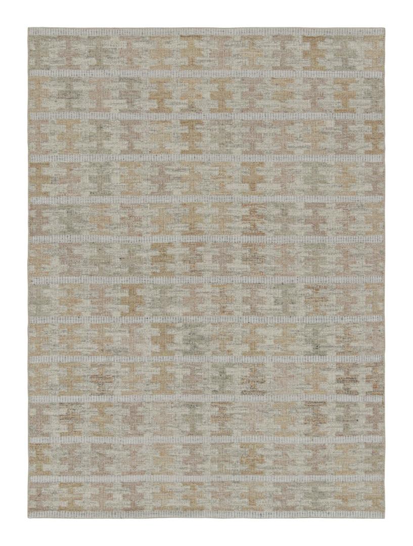 Scandinavian Kilim Rug in Beige-Brown Patterns