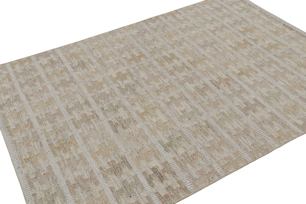 Scandinavian Kilim Rug in Beige-Brown Patterns