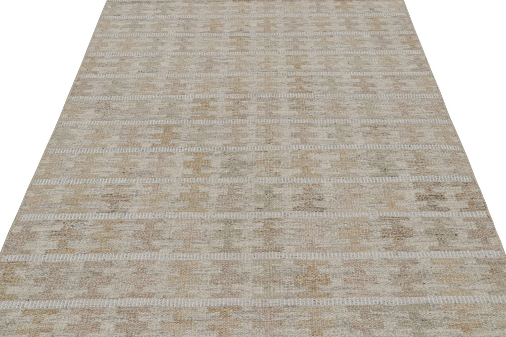 Scandinavian Kilim Rug in Beige-Brown Patterns