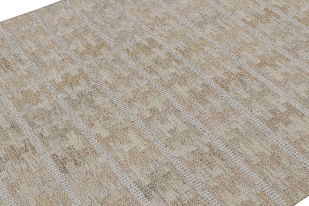Scandinavian Kilim Rug in Beige-Brown Patterns