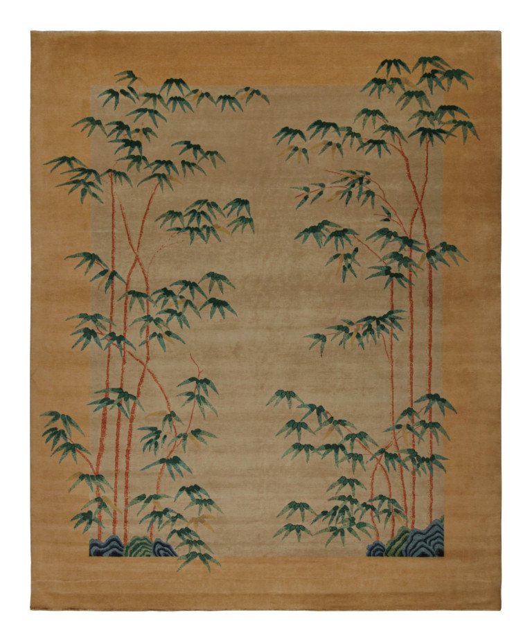 Rug & Kilim’s Chinese Art Deco Style Rug, in Beige, with Floral Patterns