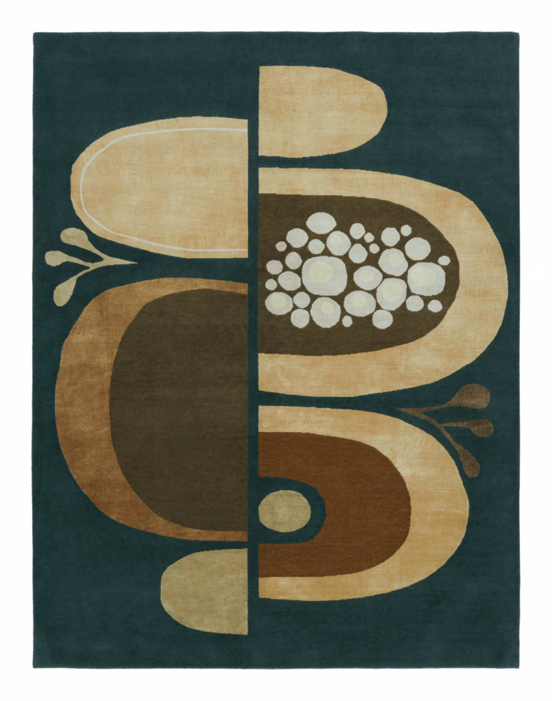 Rug & Kilim x Jenn Ski Blue Mid-Century Modern Style Rug with Geometric Patterns
