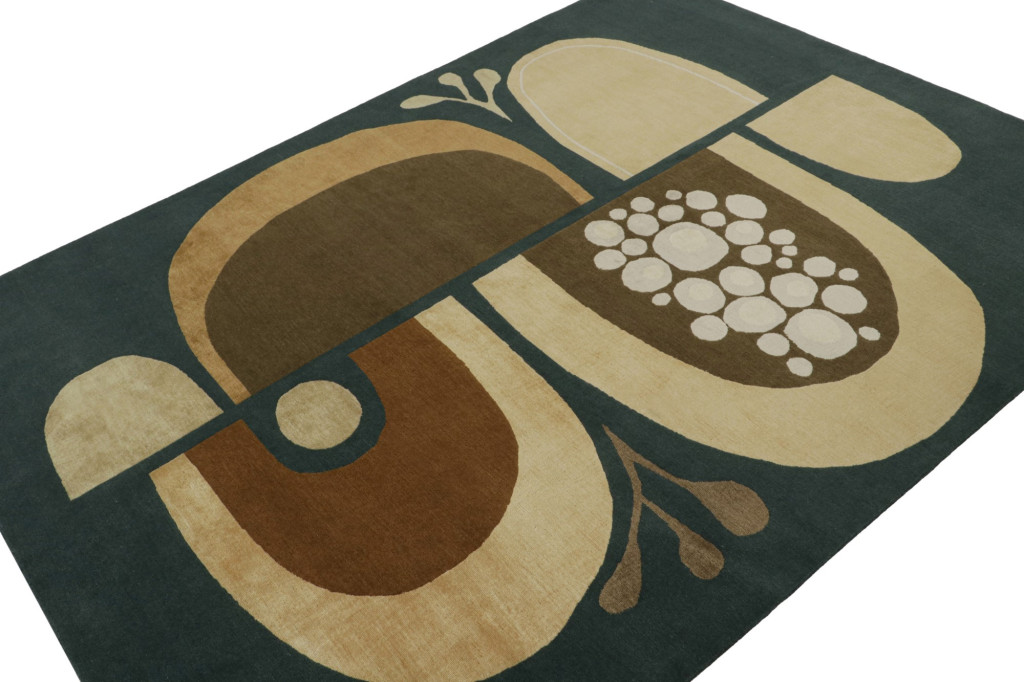 Hover image of Rug & Kilim x Jenn Ski Blue Mid-Century Modern Style Rug with Geometric Patterns