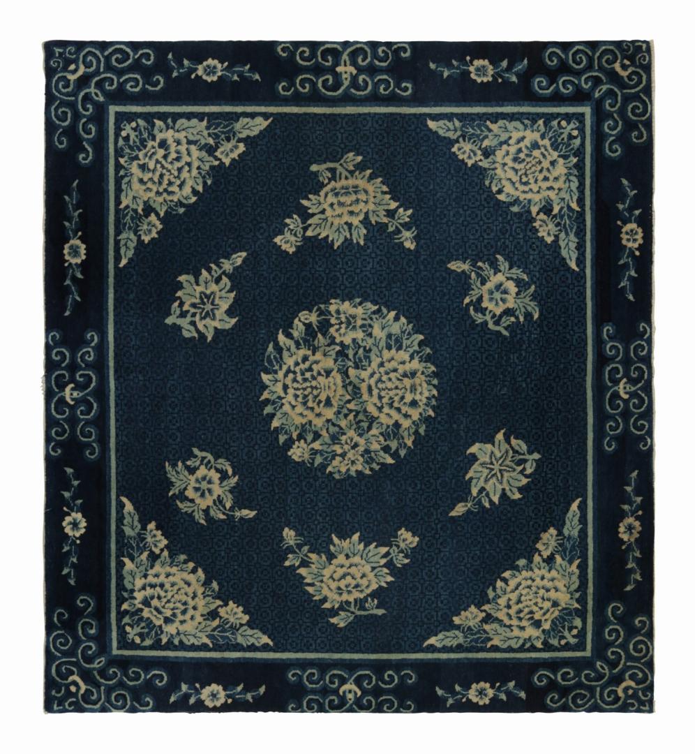 Blue Antique Chinese Peking Art Deco Rug
