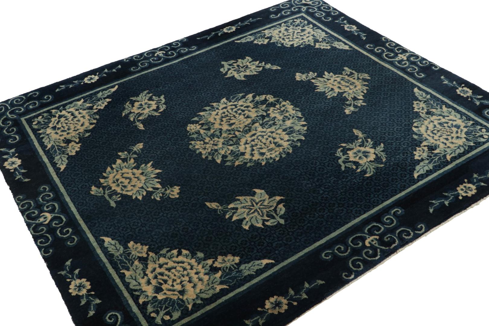 Blue Antique Chinese Peking Art Deco Rug
