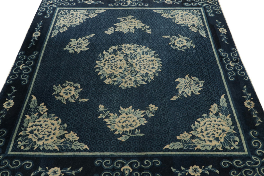 Blue Antique Chinese Peking Art Deco Rug