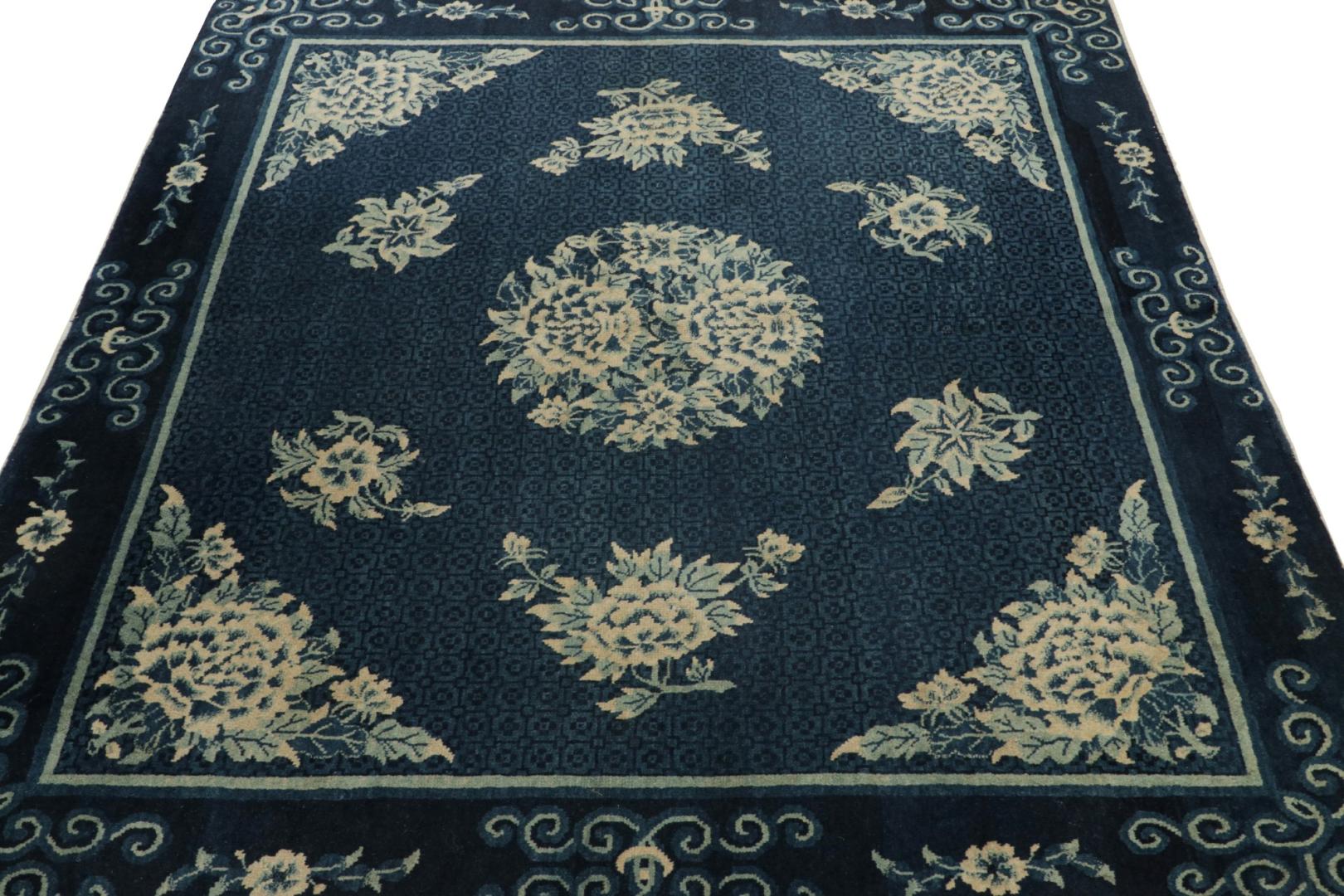 Blue Antique Chinese Peking Art Deco Rug