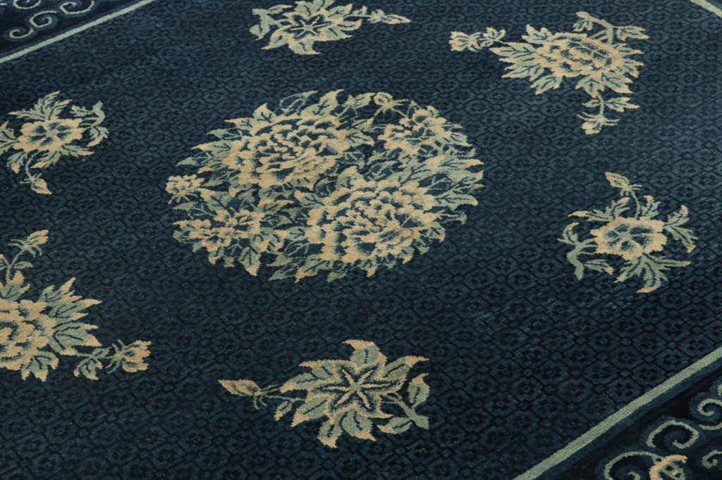Blue Antique Chinese Peking Art Deco Rug