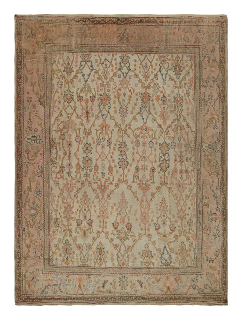 Antique Oushak Rug in Beige and Pink